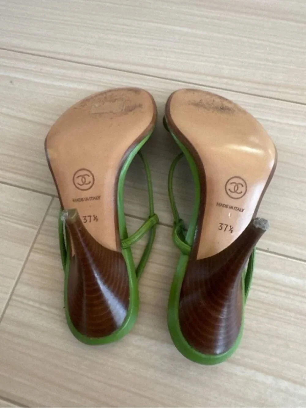 Chanel Ladybug Sandals Green Vintage